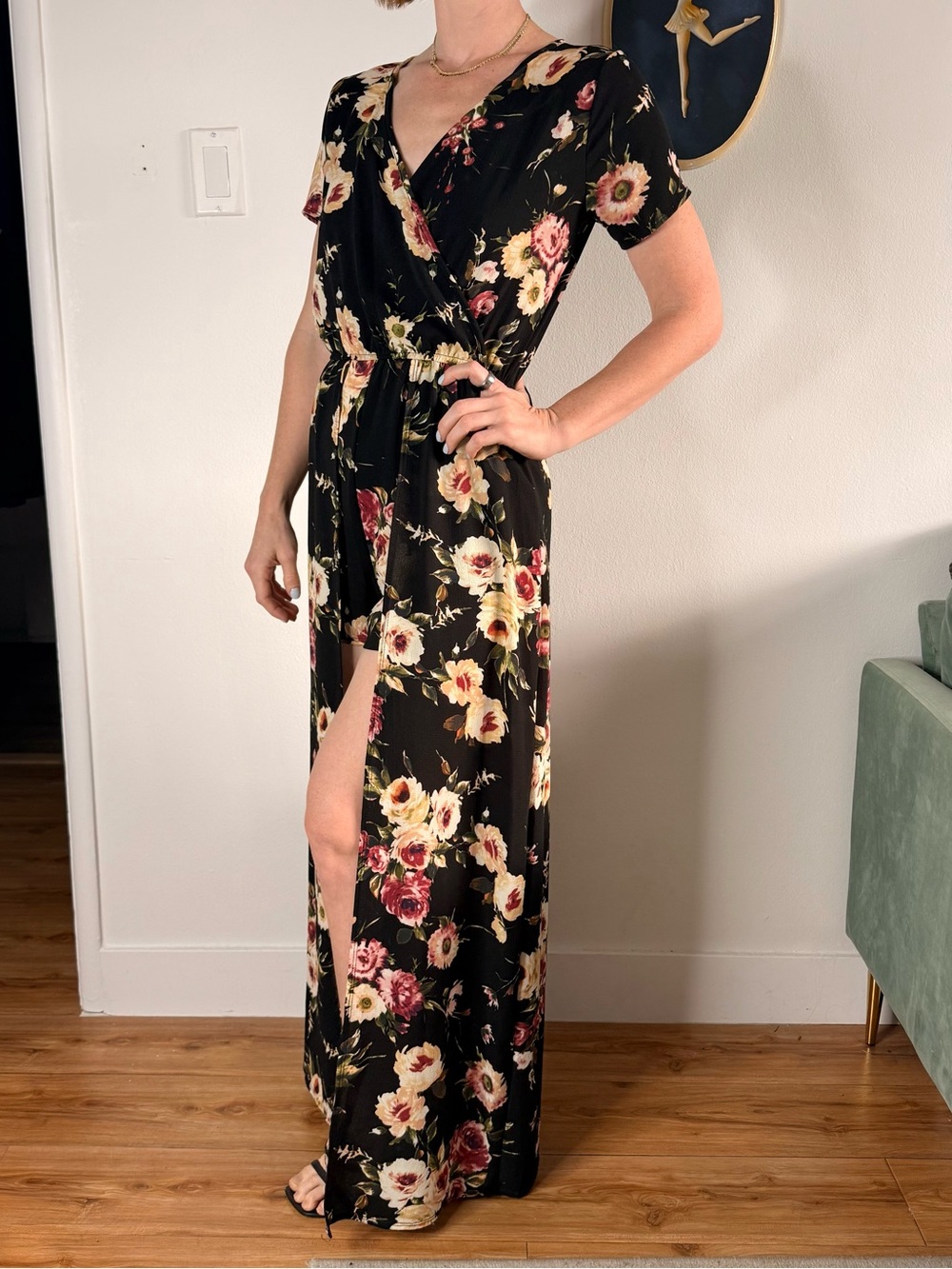 Miami Black Floral Romper with 1/2 Skirt - Cream & Pink Blooms